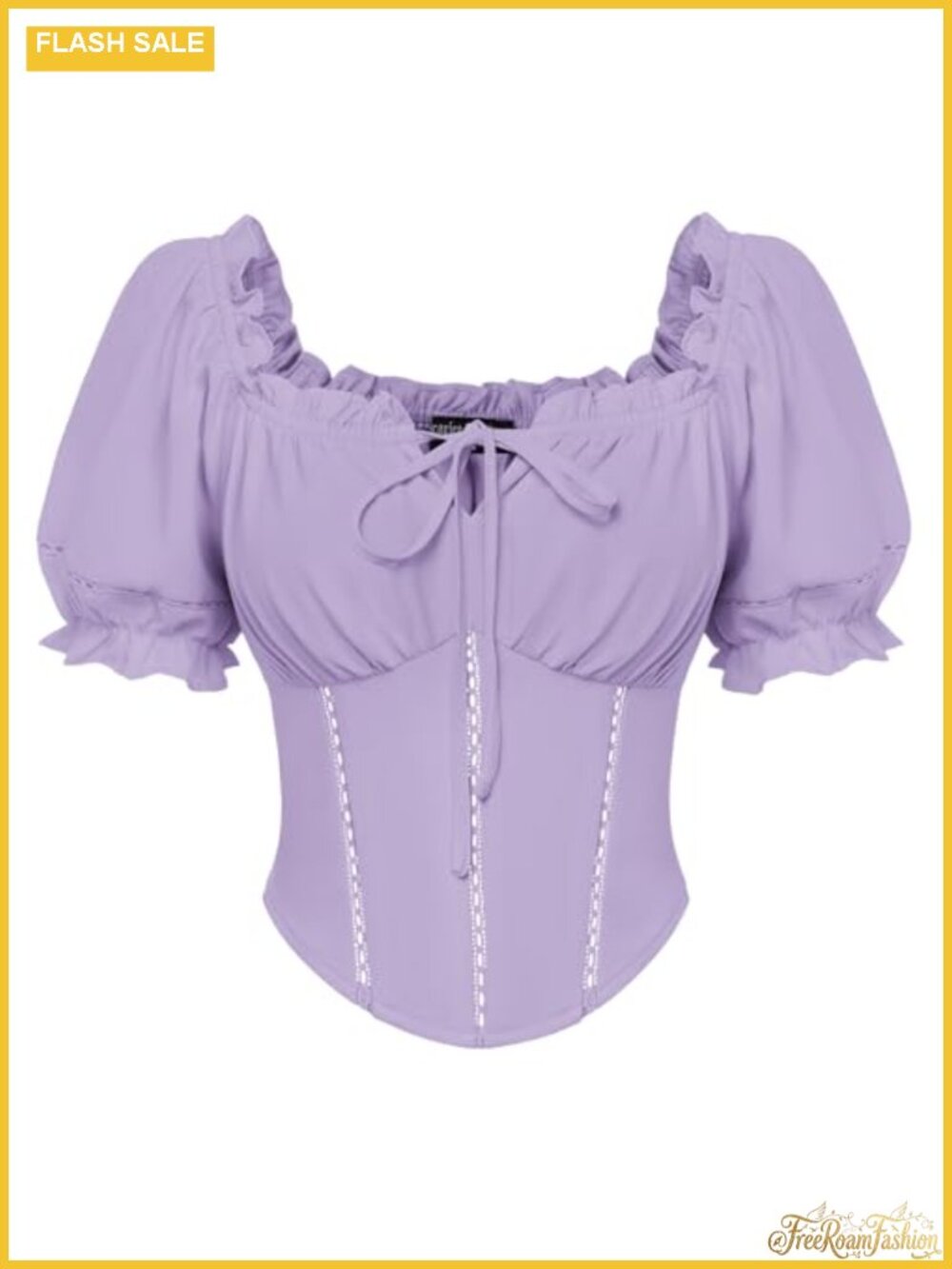Renaissance Corset Crop Top Puff Sleeve Square Neck Blouse